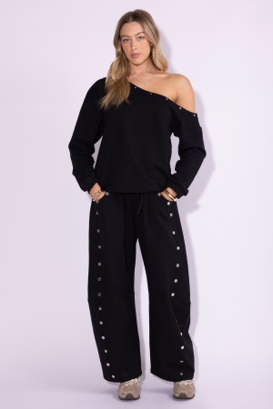 BTP933C<br/>ONE SHOULDER TOP AND GROMMET BARREL PANTS SET