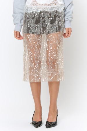S2204CQ<br/>SEQUIN H LINE SHEER MIDI SKIRT